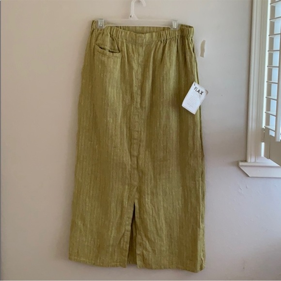 Flax Maxi Green Stripe Elastic Waist Skirt S - Picture 2 of 8
